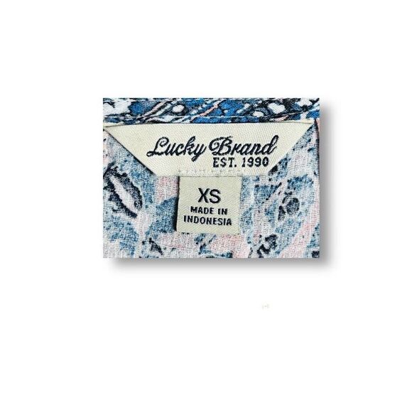 Lucky Brand XS Boho Blouse Pink Blue Mixed Floral Viscose V-Neck Back Pleat Top - Picture 5 of 7